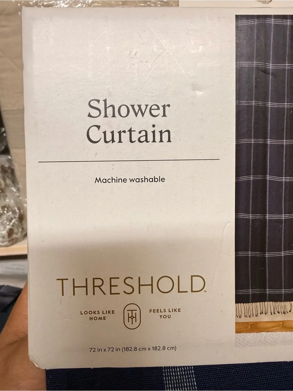 Americana Diamond Border Shower Curtain Blue - Threshold NEW